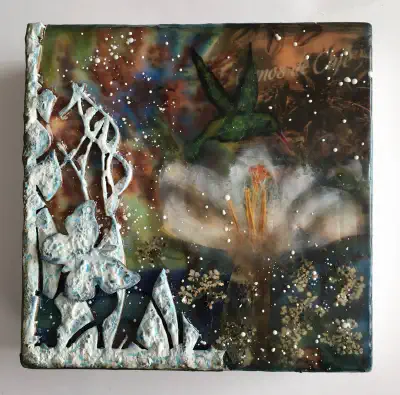 Encaustic — Hummingbird and Lily