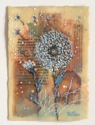 Encaustic — Dandelion on Book Page