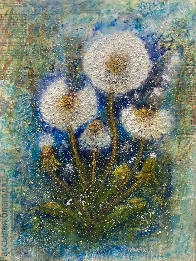 Encaustic — Dandelions