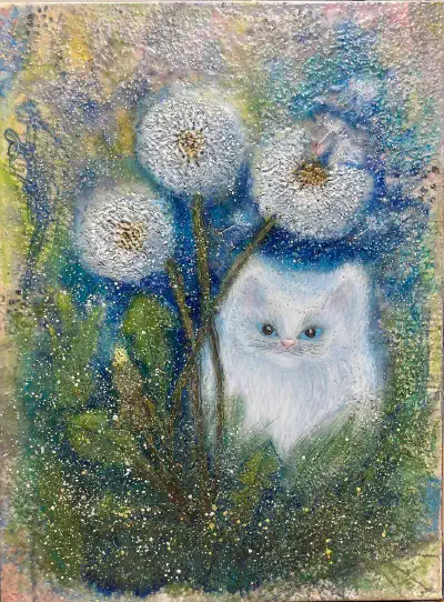 Encaustic — White Cat