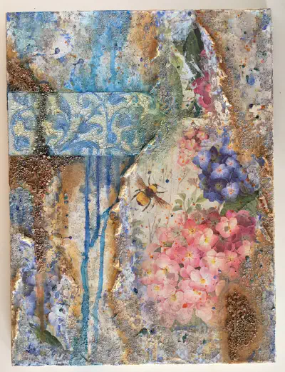 Mixed Media — Flowers and Bee