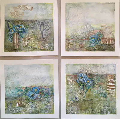 Mixed Media — Blue Flower Series